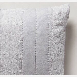 Anthropologie Euro Sham LACED JERSEY Pillow Lace Cotton Modal Handmade Grey NWT